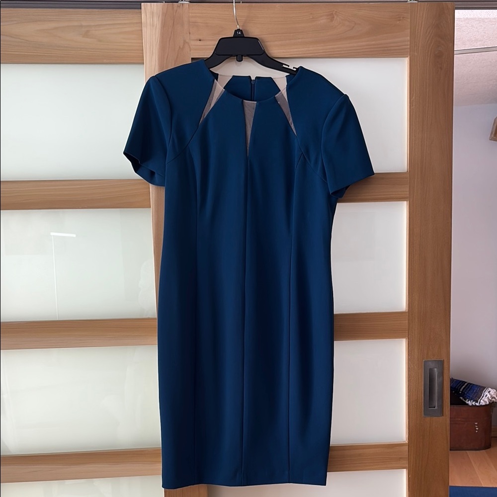 Calvin Klein Size 14 Elegant Teal Blue Dress